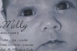 Baby announcement "Molly" with close up of her face
